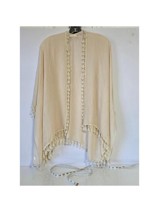 Accessories - Evelyn K New York Beige Tassel Kimono Cardigan Cover Up